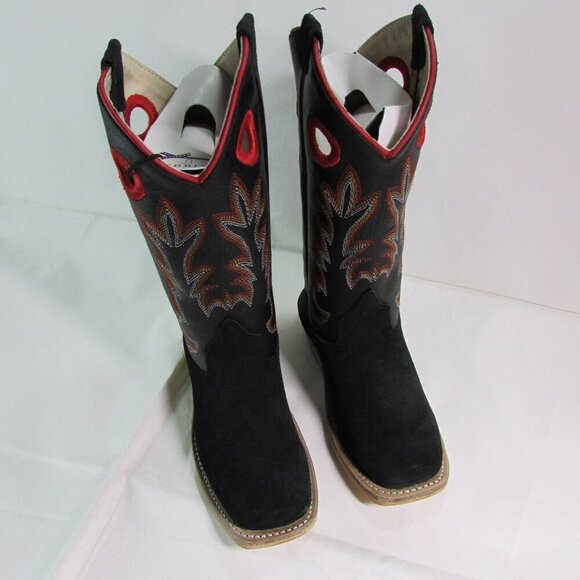 Old West Toddler Square Toe Suede Western Boots Black 8203 - Picture 2 of 4